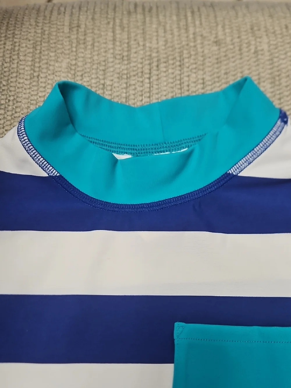 Boden Kids Stripe Rashguard 8-9 Years Blue White Short Sleeve